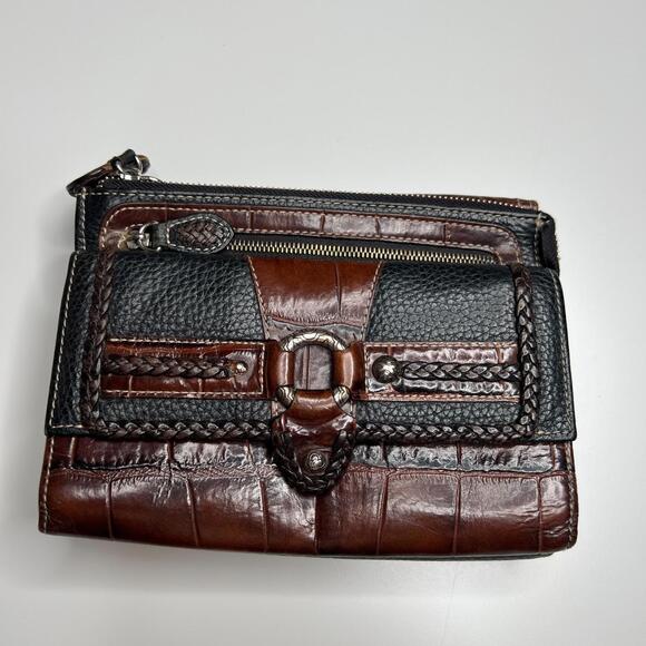 Brighton Brown & Black Leather Organizer Clutch Wallet - Picture 1 of 12